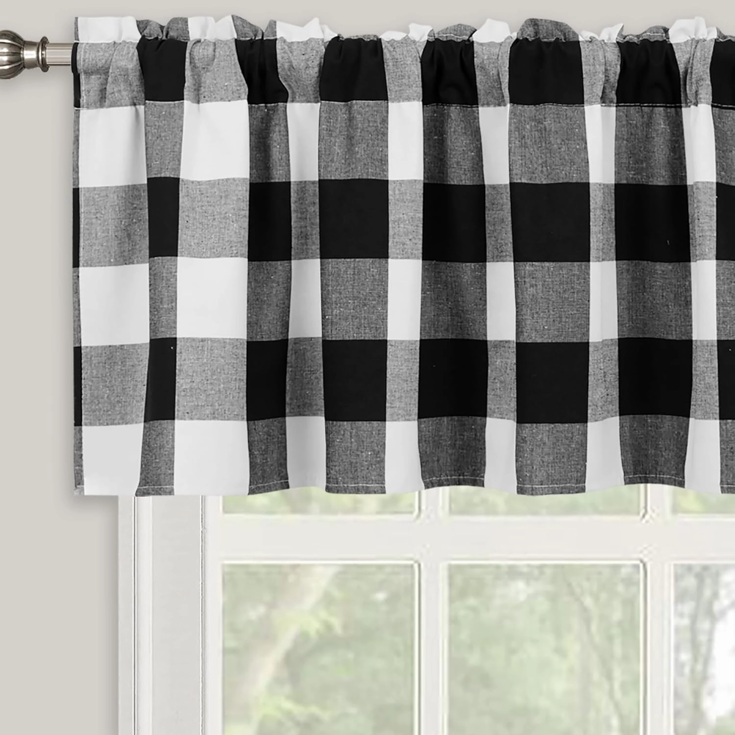 Lined Buffalo Check Plaid Valances for Kitchen, Line Up Farmhouse Gingham Window Treatment Decor Curtains Valances for Living Room Rod Pocket 2 Layers 52 Inch by 18 Inch, Black and White