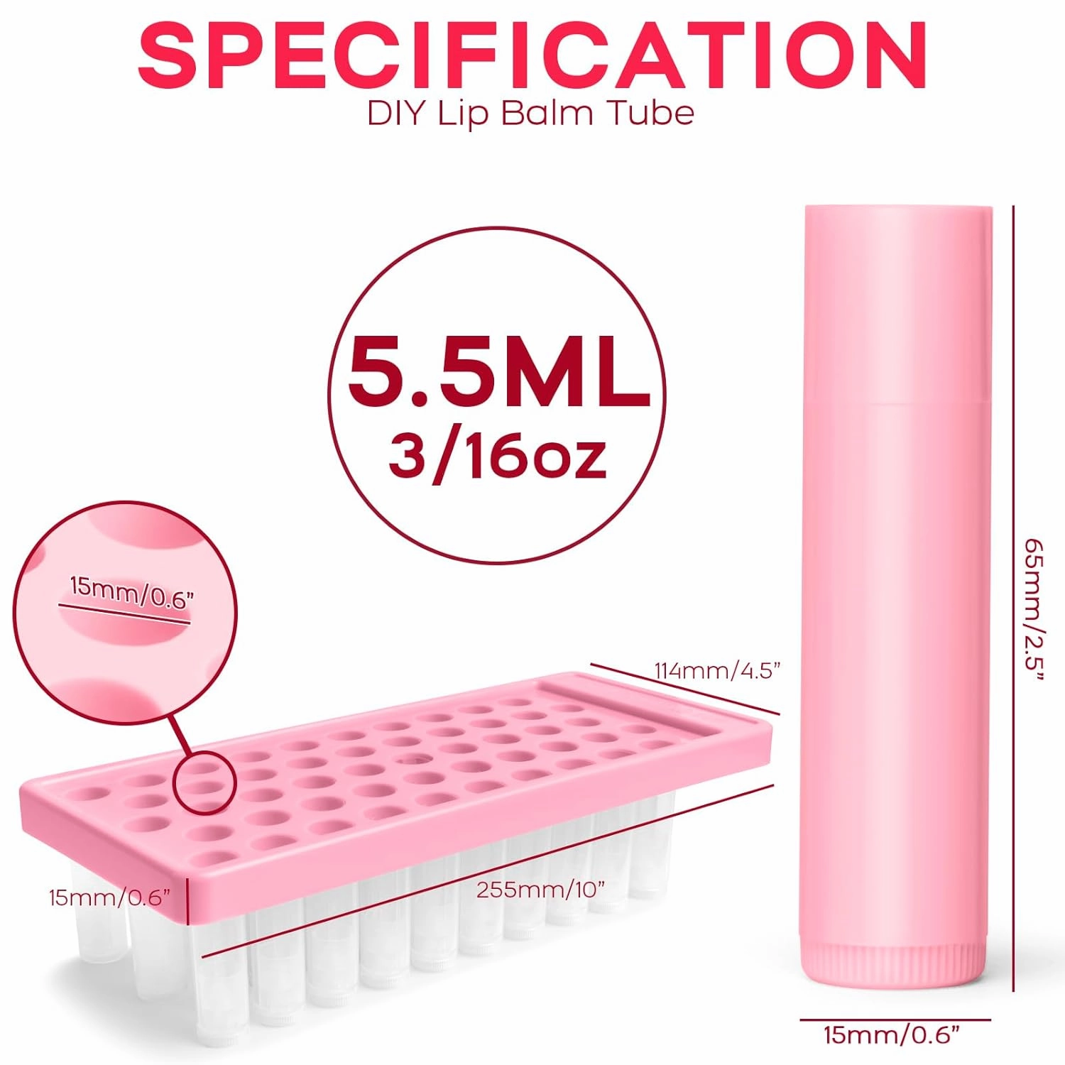 Lip Balm Tubes Kit with Tray and Scraper - 100 Pack 5.5ml (3/16 Oz) BPA-Free Lip Balm Containers, Leak-Free Empty Lipstick for DIY Lip Tubes Filling Making Kits
