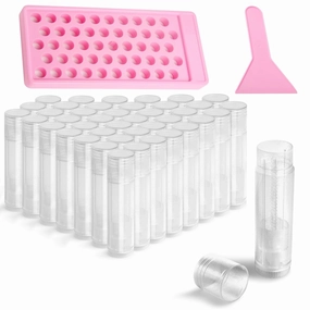 Lip Balm Tubes Kit with Tray and Scraper - 50 Pack 5.5ml (3/16 Oz) BPA-Free Chapstick Containers, Leak-Free Empty Lipstick Tubes for DIY Lip Balm Filling Making Kits (Clear, 50-Pack)
