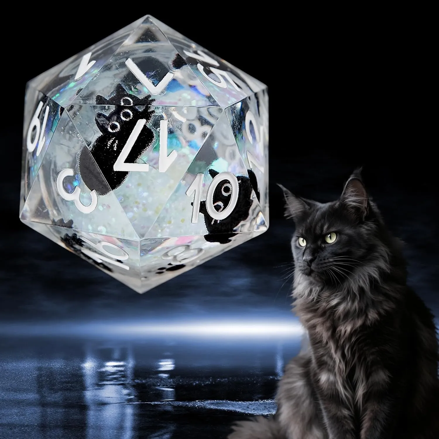 Liquid Core Resin DND Dice,Cat Style Polyhedral Dice 7-Die Set Quicksand Handmade for RPG MTG Table Games