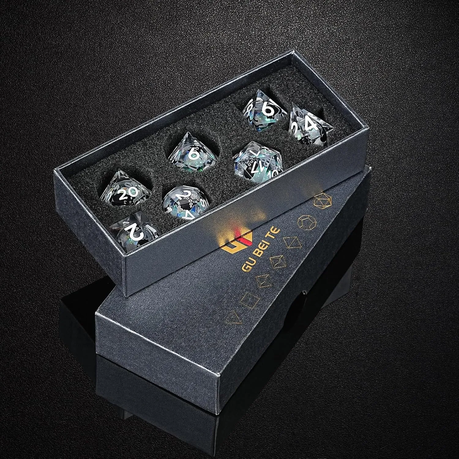 Liquid Core Resin DND Dice,Cat Style Polyhedral Dice 7-Die Set Quicksand Handmade for RPG MTG Table Games