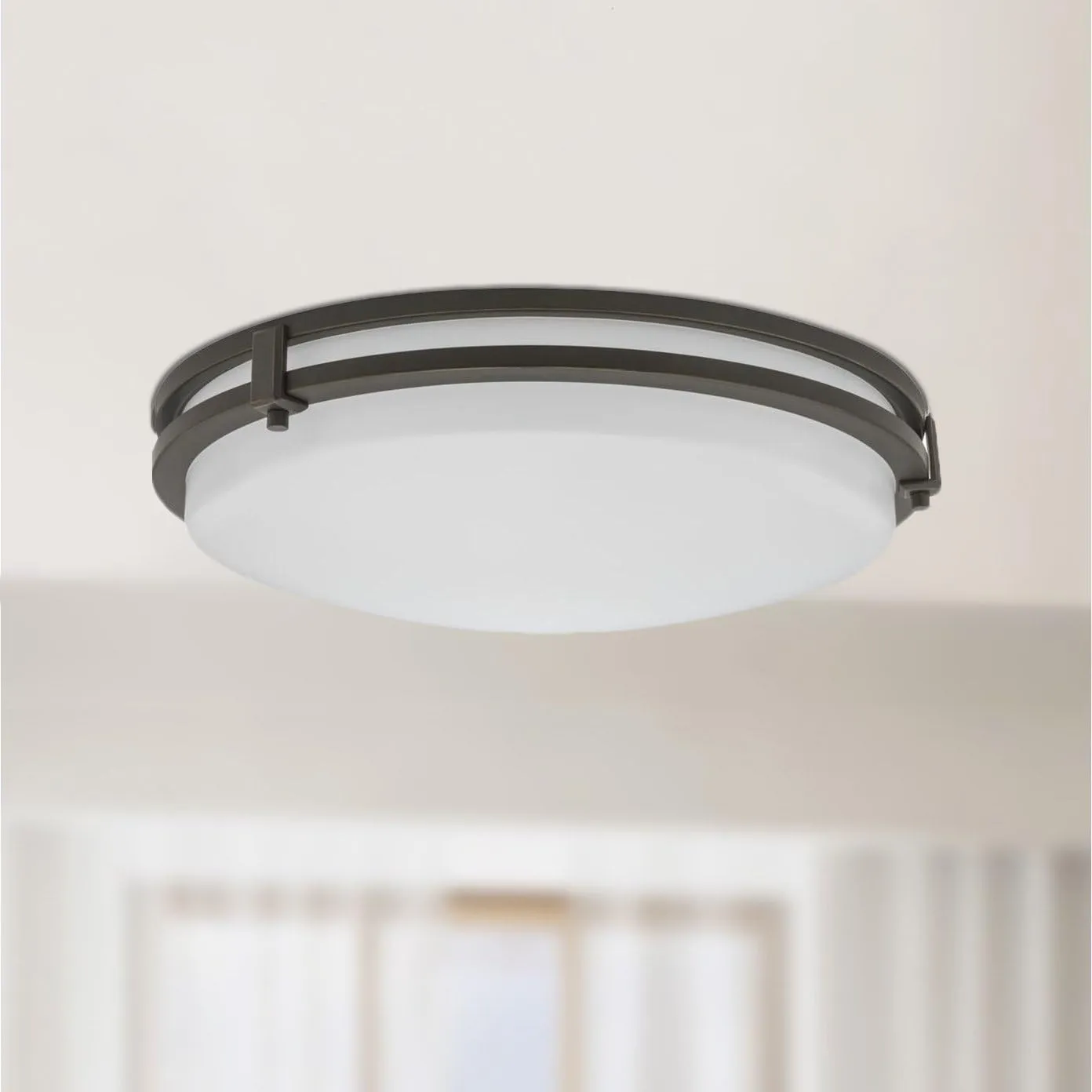 Lithonia Lighting FMSATL 16 20840 BZA M4 LED Saturn Flushmount Ceiling Light Fixture for Kitchen | Hallway | Bedroom, Dimmable, 4000K, Antique Bronze