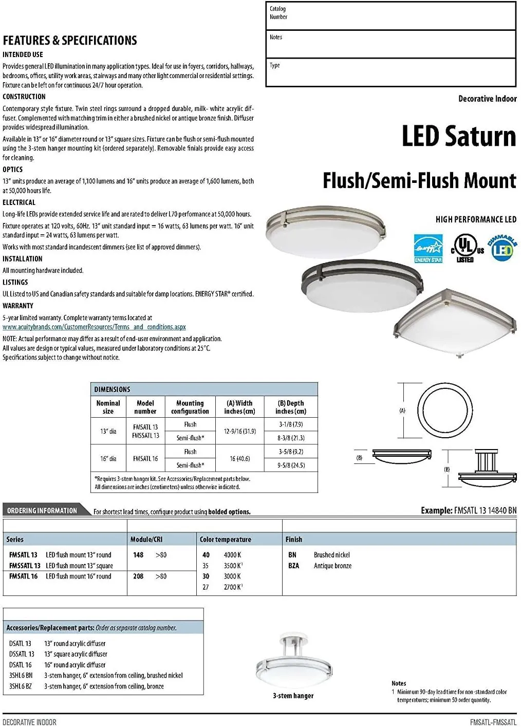 Lithonia Lighting FMSATL 16 20840 BZA M4 LED Saturn Flushmount Ceiling Light Fixture for Kitchen | Hallway | Bedroom, Dimmable, 4000K, Antique Bronze