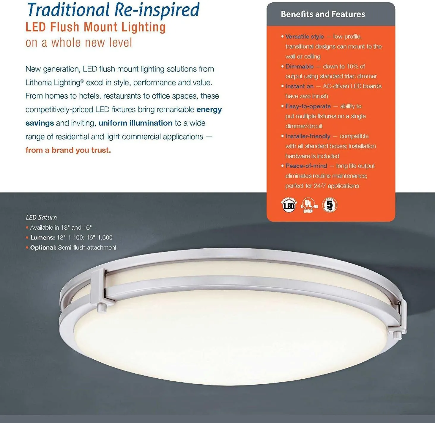 Lithonia Lighting FMSATL 16 20840 BZA M4 LED Saturn Flushmount Ceiling Light Fixture for Kitchen | Hallway | Bedroom, Dimmable, 4000K, Antique Bronze
