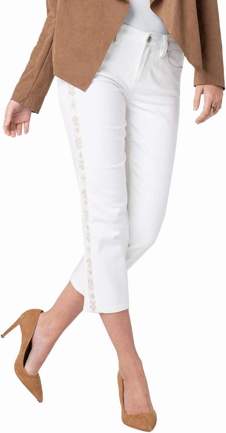 Liverpool Women's Sadie Crop Straight Ethnic Embroidery Comfort Stretch Jeans - Bright White