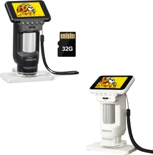 LM013 Microscope for Kids Adults, Portable Science Kit for Kids 8-12 with 2.8" Screen, 120X Magnification with Slide Holder, 32GB SD Card