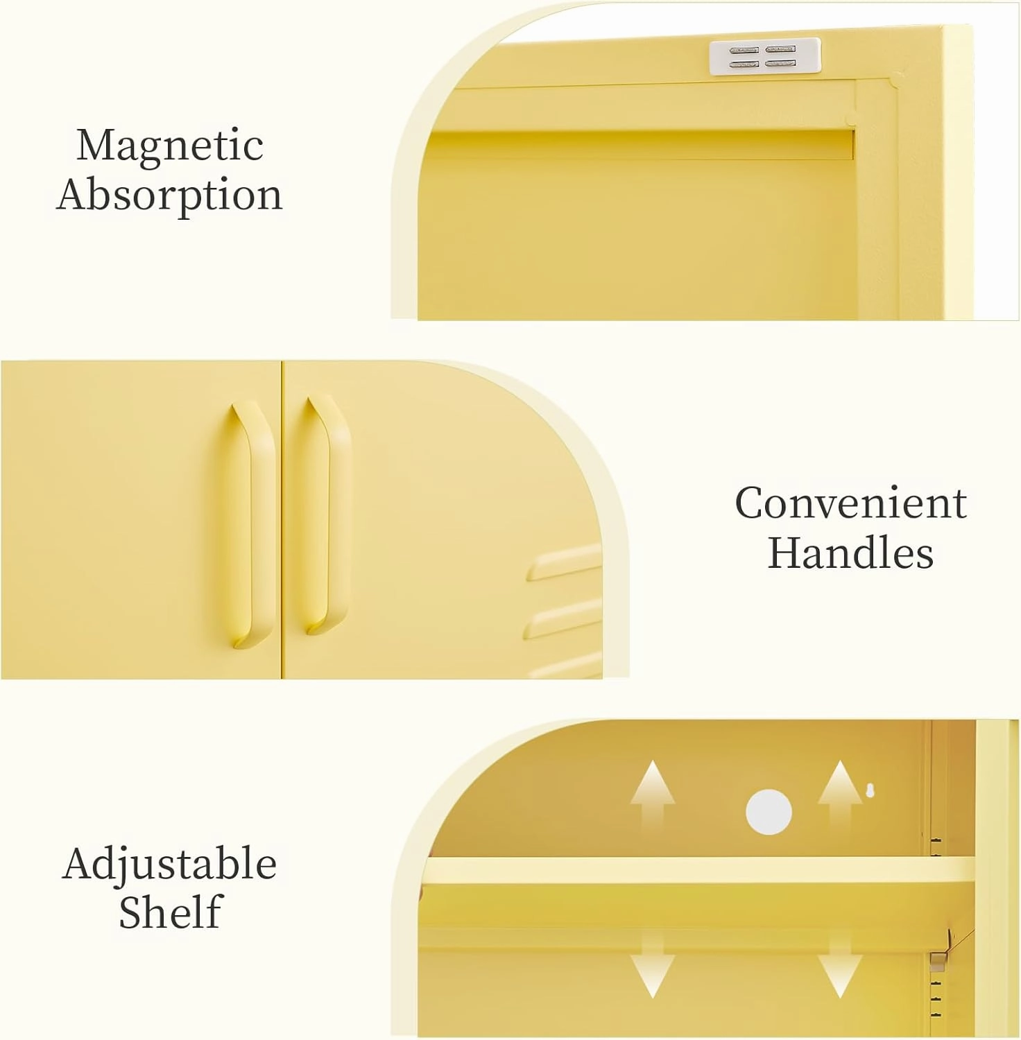 Locker Cabinet,Metal Storage Cabinet with Doors,Metal TV Stand for Bedroom,Wide Accent Storage,Yellow