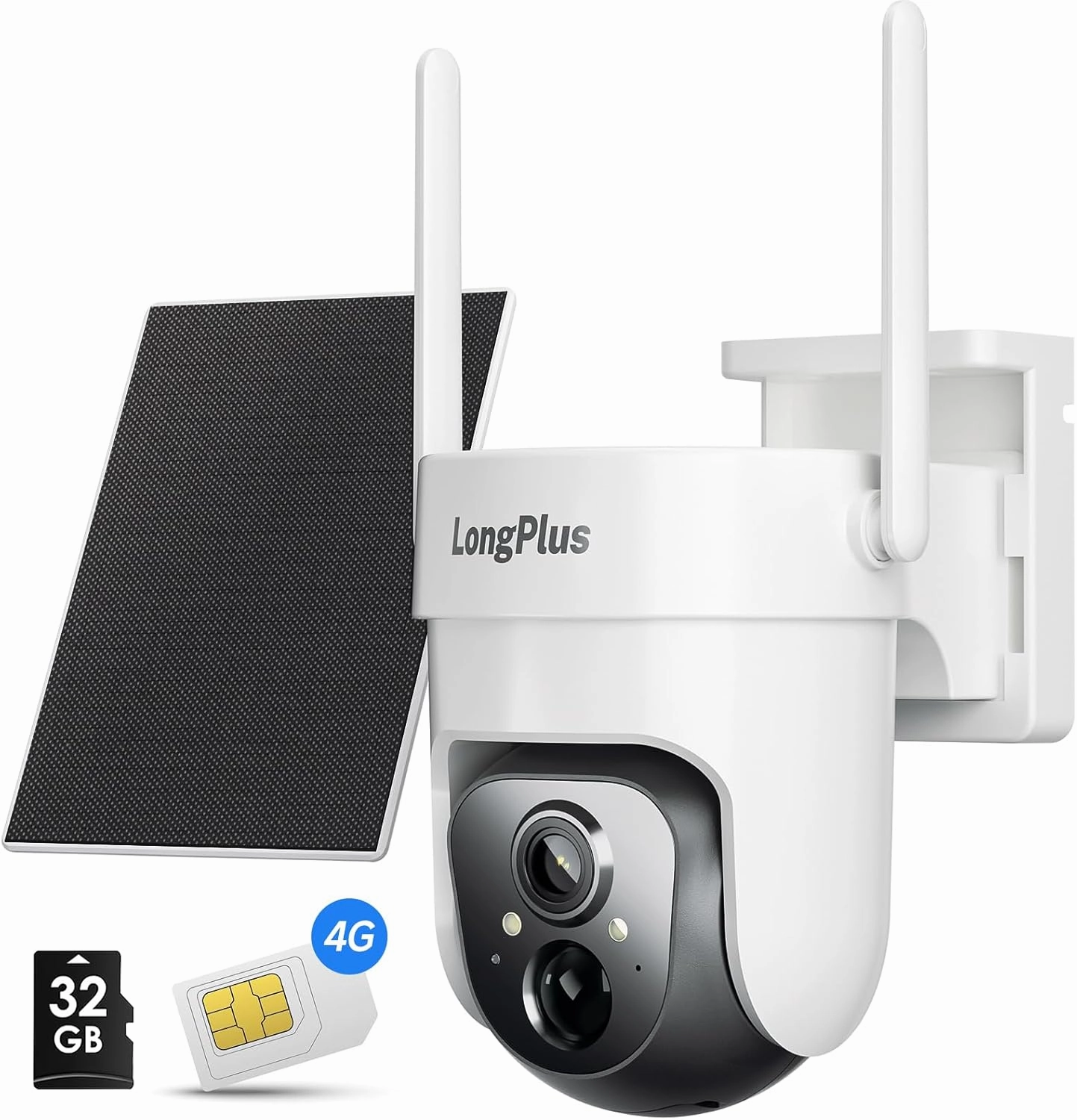 LongPlus No WiFi Security Camera, 2K 4G LTE Cellular Security Camera Wireless, Solar Battery Powered Outdoor Camera Wireless, 360° View, Color Night Vision, Smart AI Detection