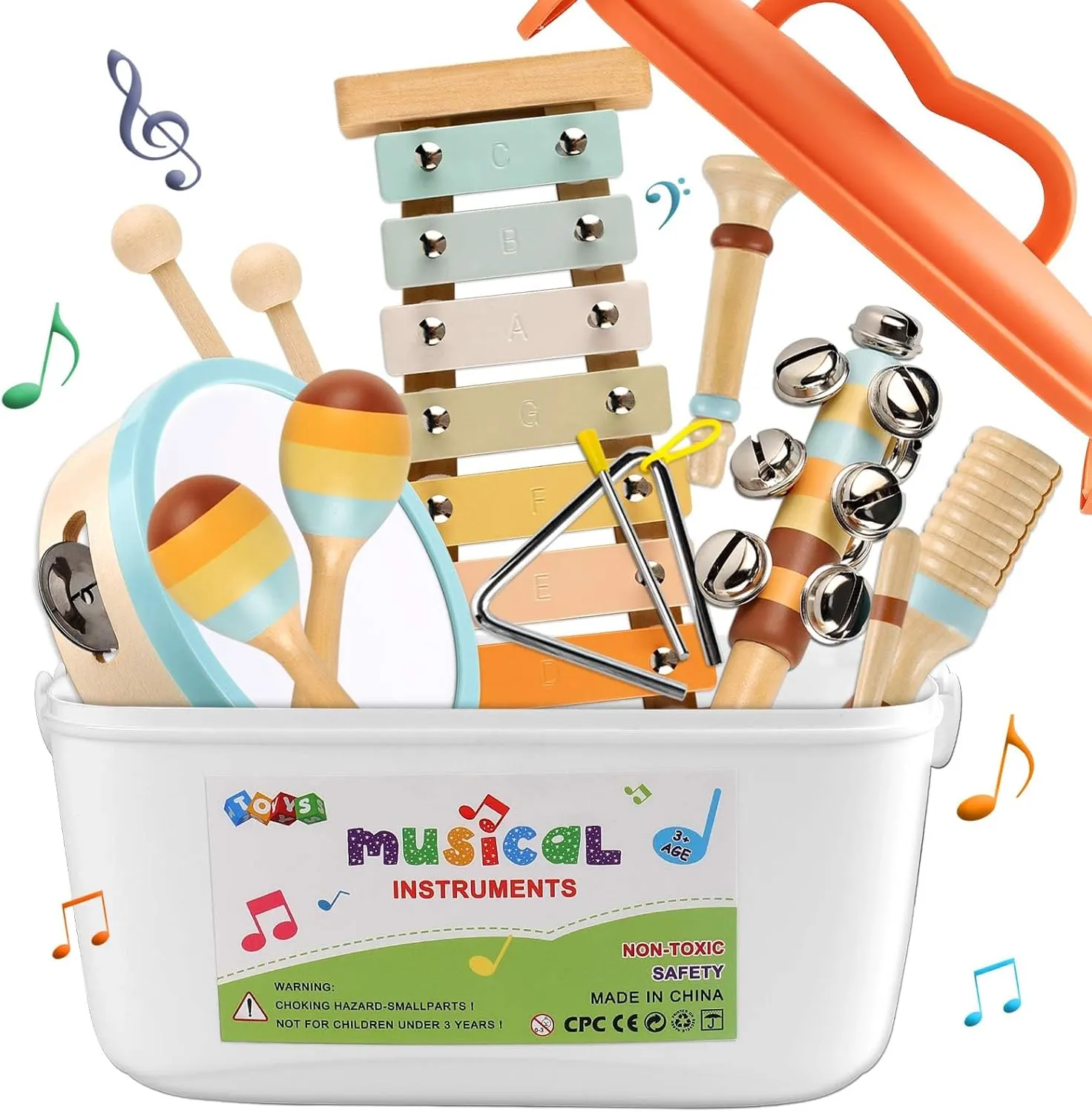LOOIKOOS Baby Musical Instruments,Montessori Wooden Toys for Toddlers 1-3 Preschool Educational Neutral Colors Percussion Instruments Set with Modern Boho Xylophone for Kids