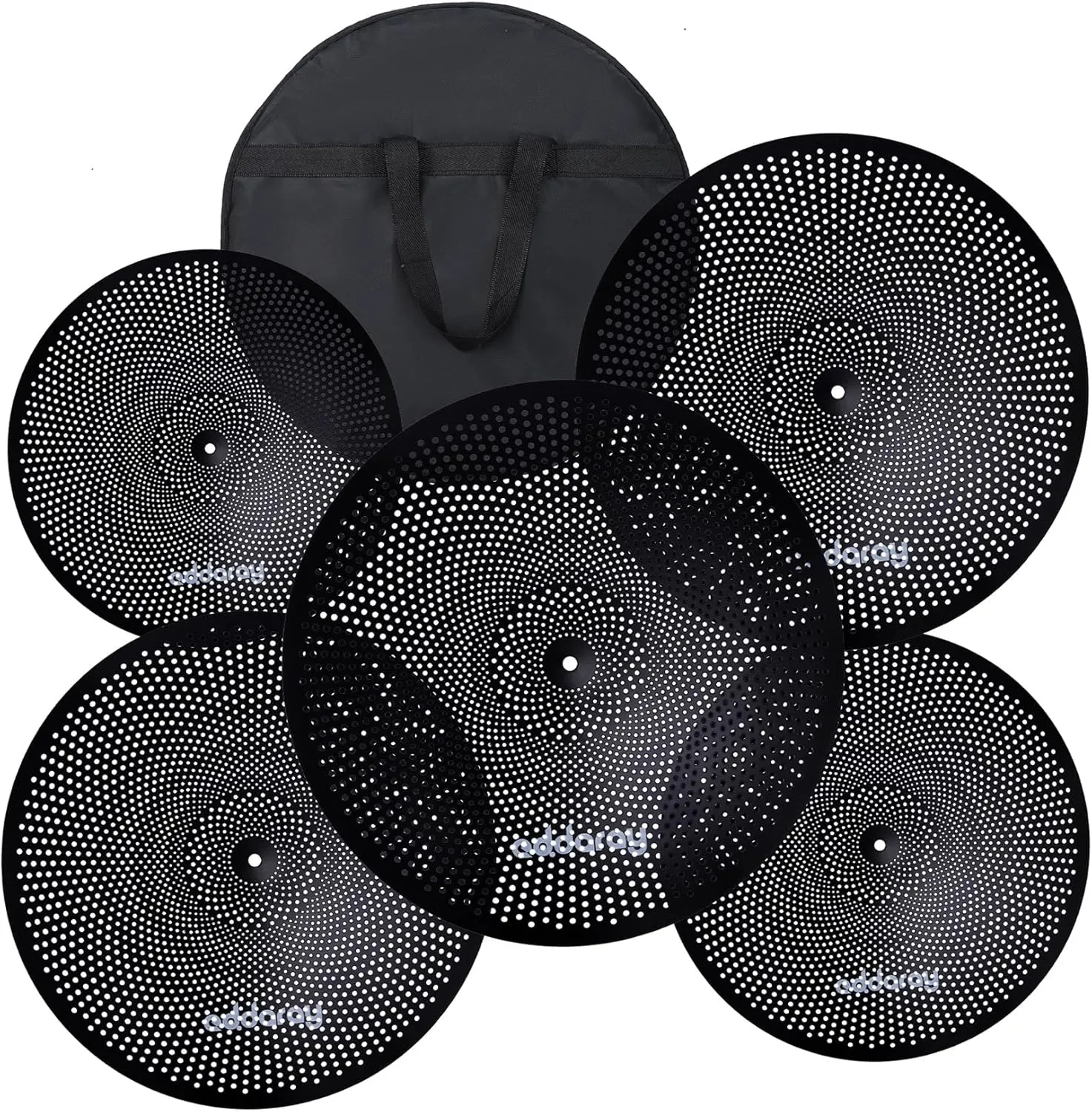 Low Volume Cymbal Pack, Mute Cymbal Set 14'Hihats Pair 16"Crash 18'Crash 20"Ride 5 Pieces Drum Cymbal Drummer Practice Quiet Cymbal for Drum Set with FREE Carry Bag, Black