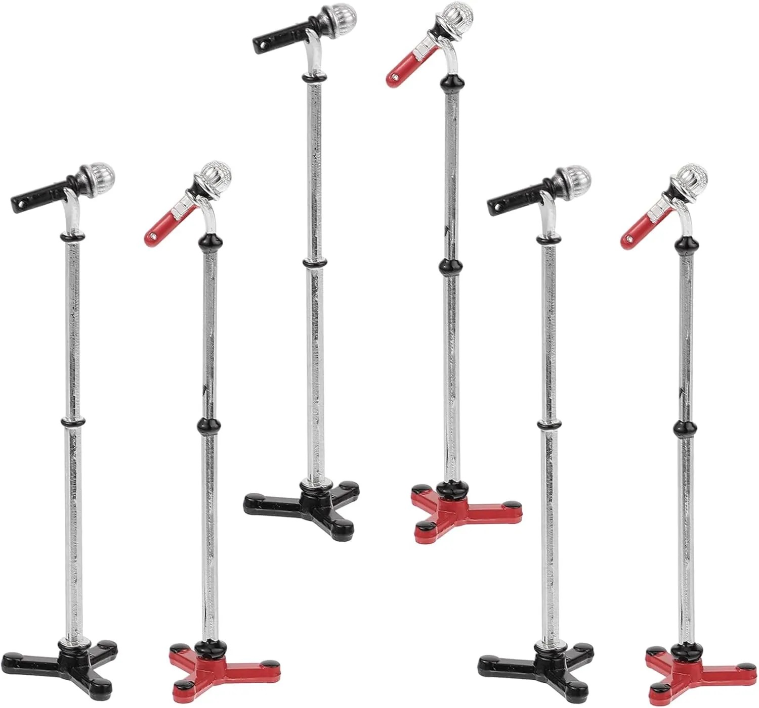 LUOZZY 6Pcs Miniature Microphone Model Dollhouse Mini Musical Instrument Lifelike Fake Microphone Model with Stand for 1:12 Dollhouse Accessories Display - Black & Red
