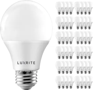 LUXRITE A19 LED Bulb 60W Equivalent, 4000K Cool White, 800 Lumens, Dimmable Standard LED Light Bulbs 9W, Enclosed Fixture Rated, Energy Star, E26 Medium Base - Indoor and Outdoor (48 Pack)