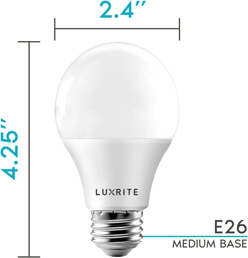 LUXRITE A19 LED Bulb 60W Equivalent, 4000K Cool White, 800 Lumens, Dimmable Standard LED Light Bulbs 9W, Enclosed Fixture Rated, Energy Star, E26 Medium Base - Indoor and Outdoor (48 Pack)