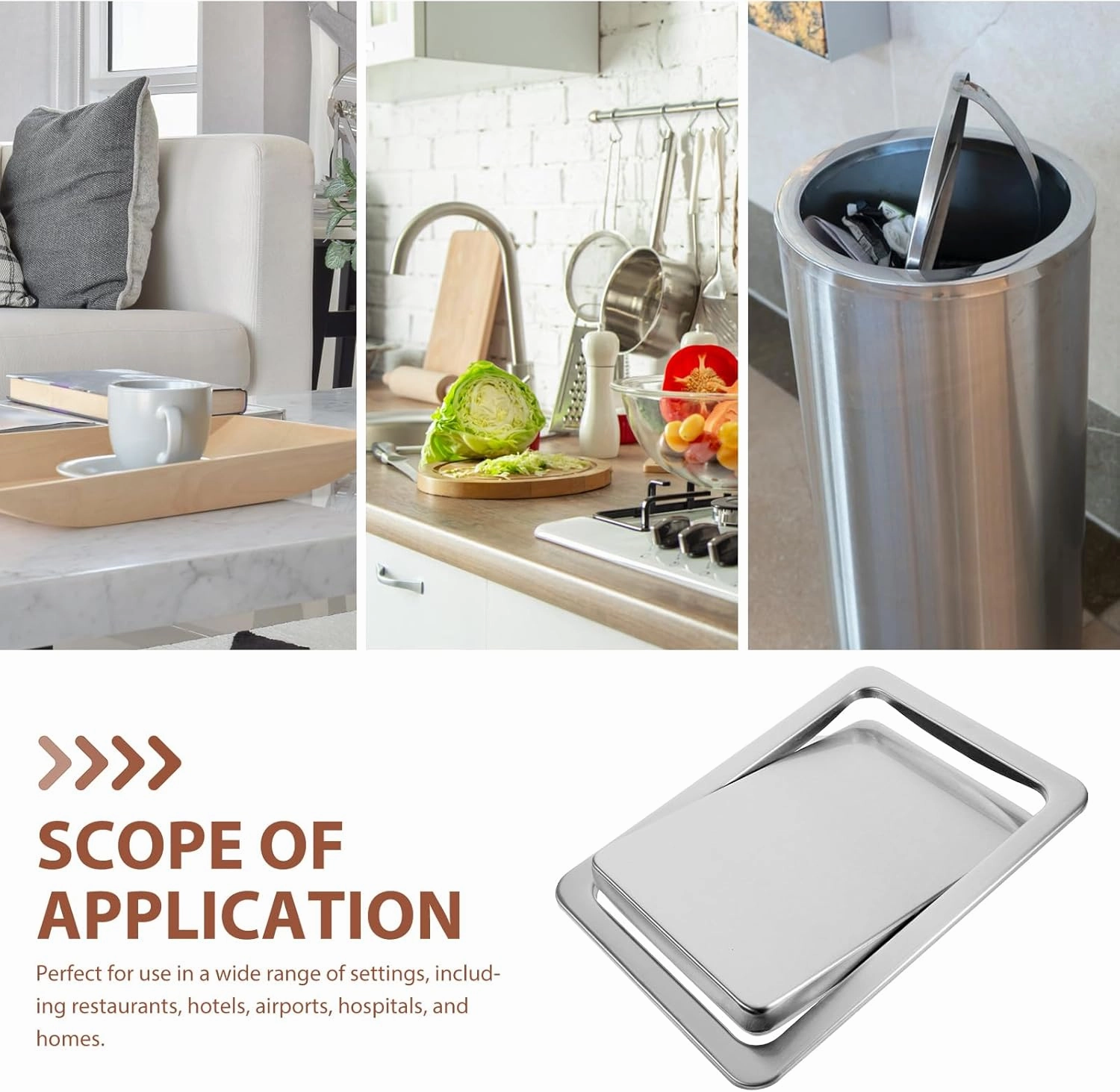 Luxshiny Stainless Steel Square Trash Can Lid Replacement Embedded Swing Flap Cover, Kitchen and Bathroom Waste Bin Lid Built-in Countertop Garbage Bin Cap 10.70x7.36x1.29 Inch Silver