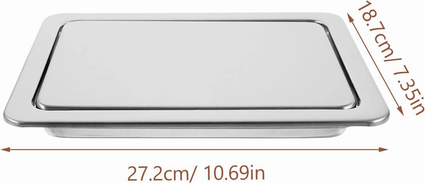 Luxshiny Stainless Steel Square Trash Can Lid Replacement Embedded Swing Flap Cover, Kitchen and Bathroom Waste Bin Lid Built-in Countertop Garbage Bin Cap 10.70x7.36x1.29 Inch Silver