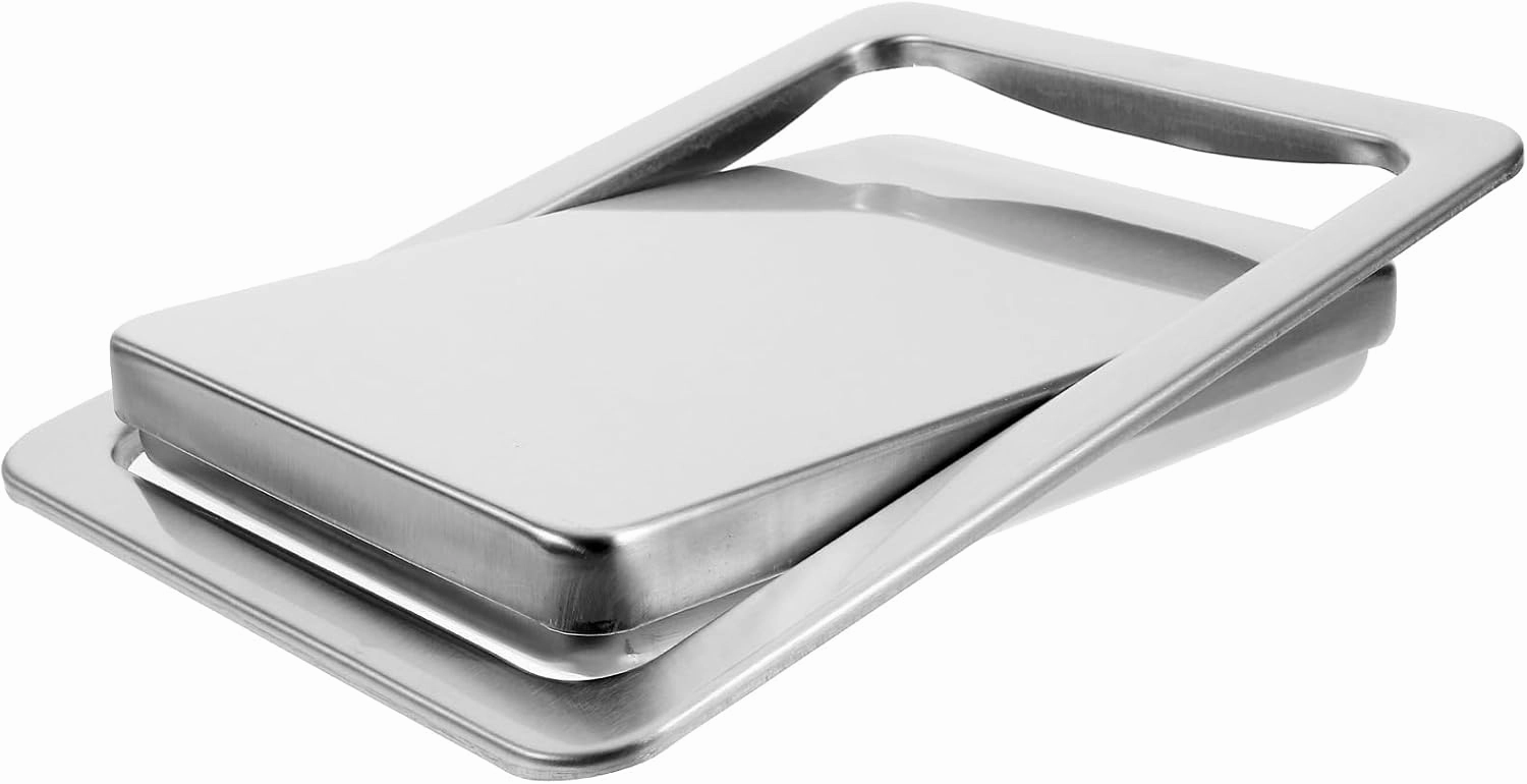 Luxshiny Stainless Steel Square Trash Can Lid Replacement Embedded Swing Flap Cover, Kitchen and Bathroom Waste Bin Lid Built-in Countertop Garbage Bin Cap 10.70x7.36x1.29 Inch Silver