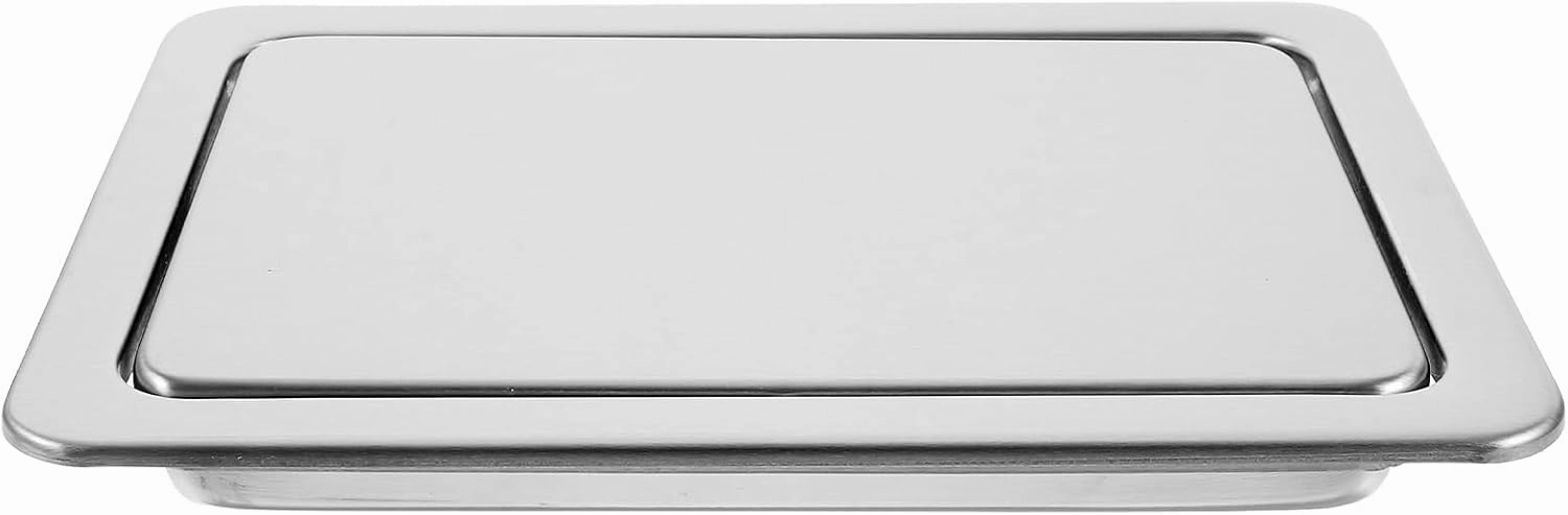 Luxshiny Stainless Steel Square Trash Can Lid Replacement Embedded Swing Flap Cover, Kitchen and Bathroom Waste Bin Lid Built-in Countertop Garbage Bin Cap 10.70x7.36x1.29 Inch Silver