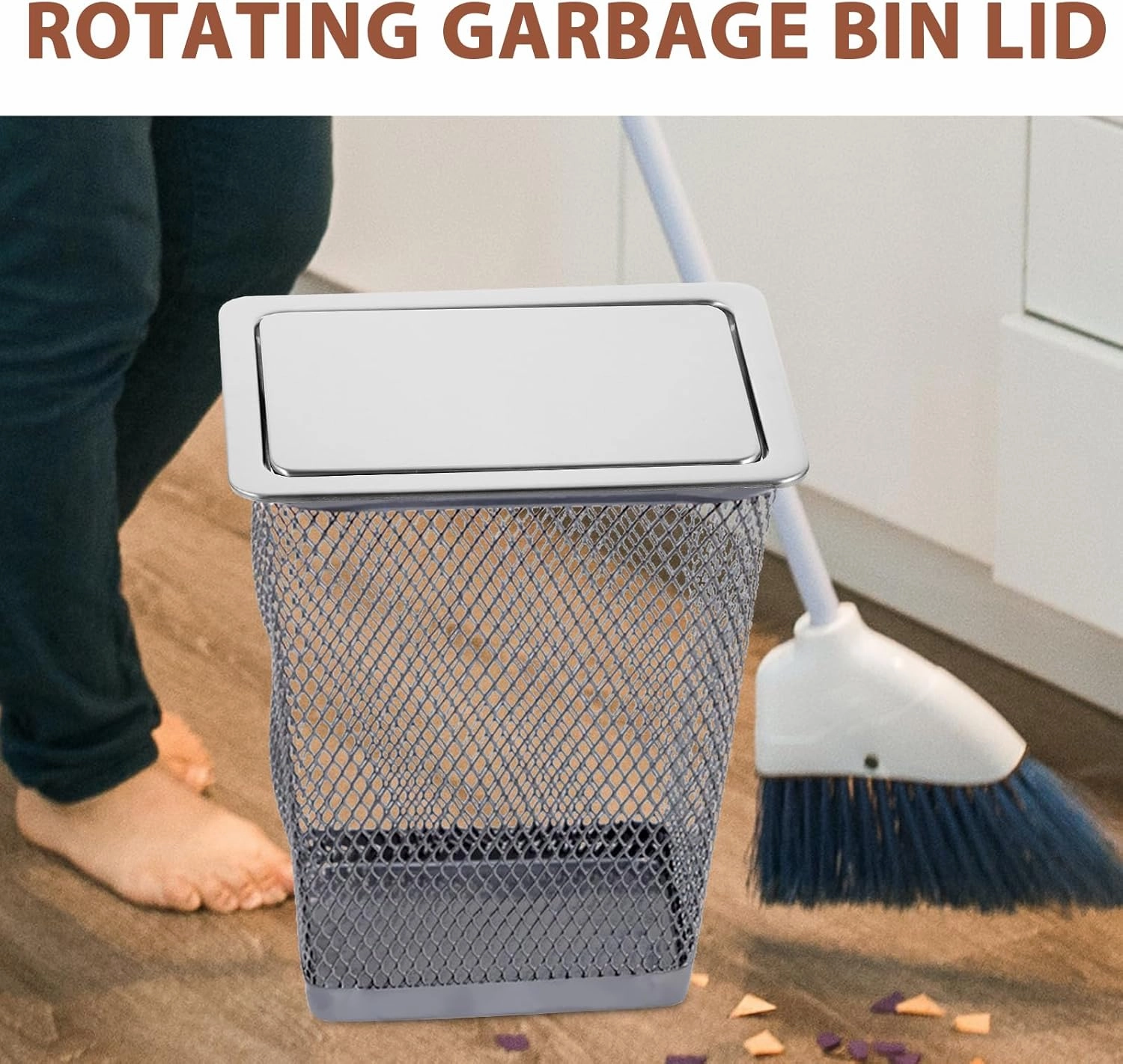 Luxshiny Stainless Steel Square Trash Can Lid Replacement Embedded Swing Flap Cover, Kitchen and Bathroom Waste Bin Lid Built-in Countertop Garbage Bin Cap 10.70x7.36x1.29 Inch Silver