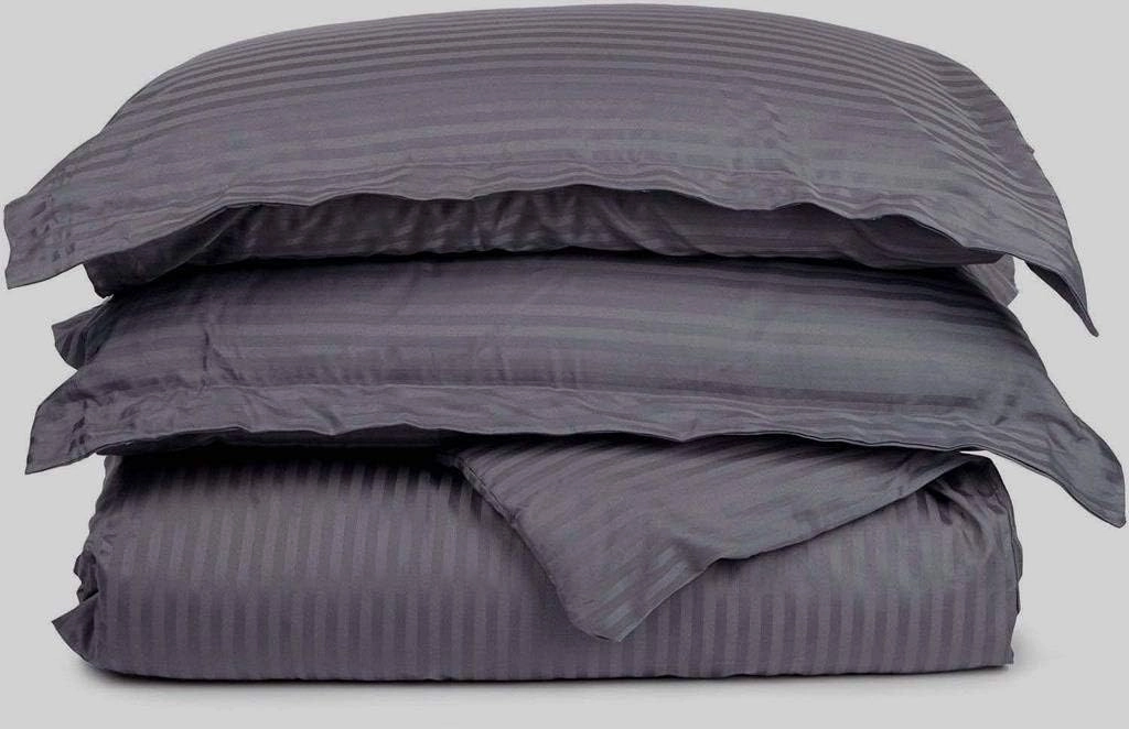 Luxury & Comfort Fabulous Duvet Cover Set 3-Pieces Dark Grey Striped, Full/Double Bed - 80 x 90 Egyptian Cotton 620-Thread Count