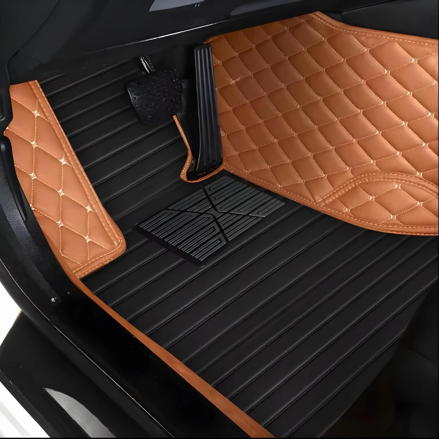 Luxury Leather Car Floor Mats for 2008-2014 Hyundai Genesis- All-Weather, Easy to Clean, Premium Interior Protection (Black Blue)