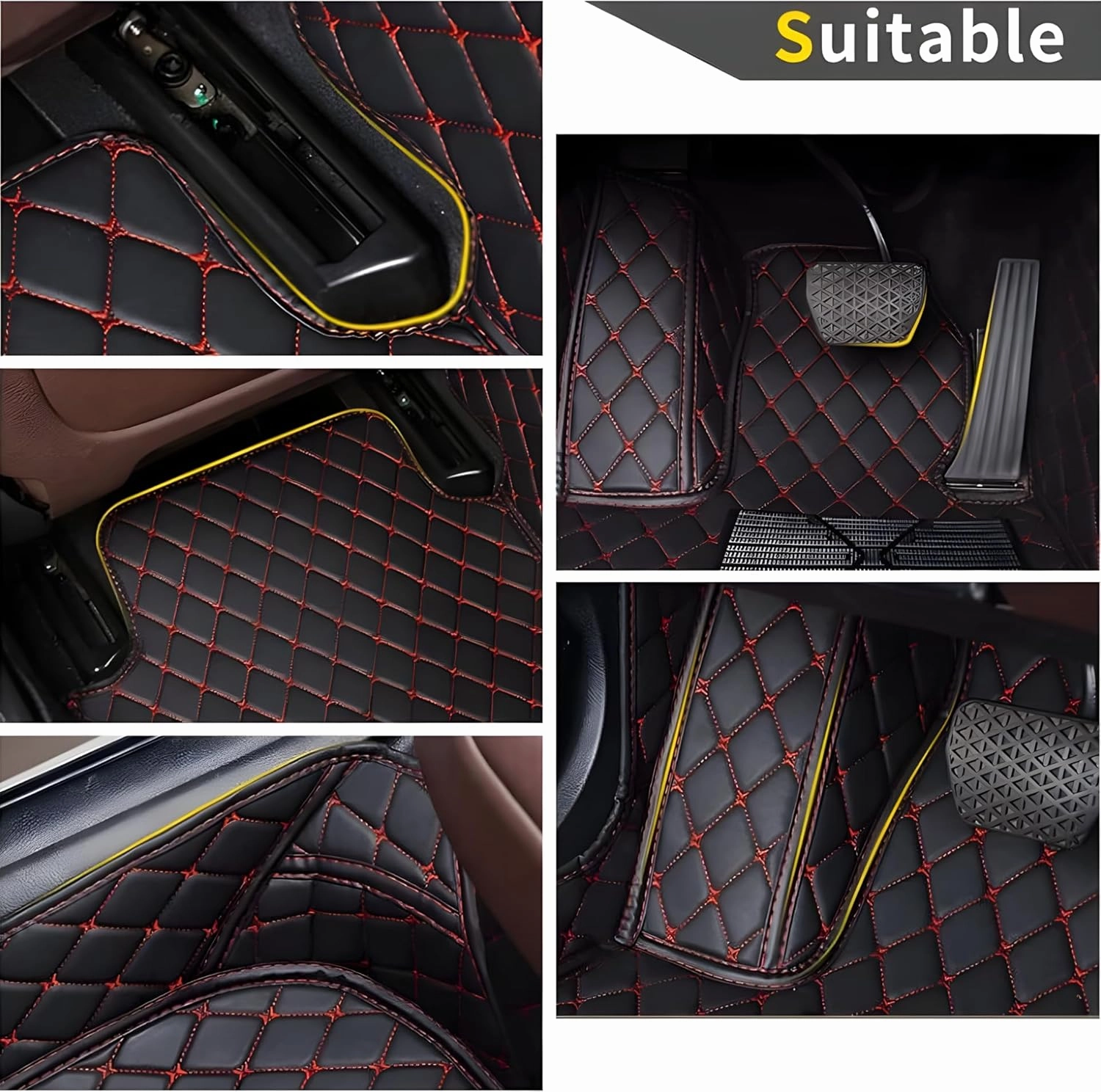 Luxury Leather Car Floor Mats for 2008-2014 Hyundai Genesis- All-Weather, Easy to Clean, Premium Interior Protection (Black Blue)