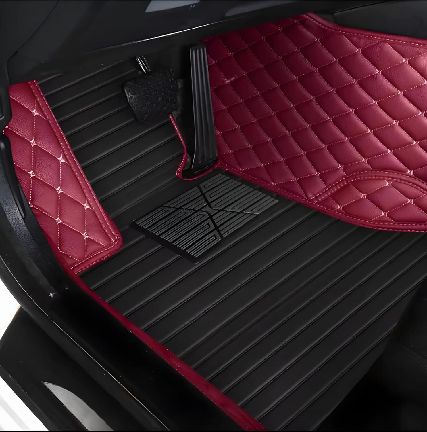 Luxury Leather Car Floor Mats for 2008-2014 Hyundai Genesis- All-Weather, Easy to Clean, Premium Interior Protection (Black Blue)