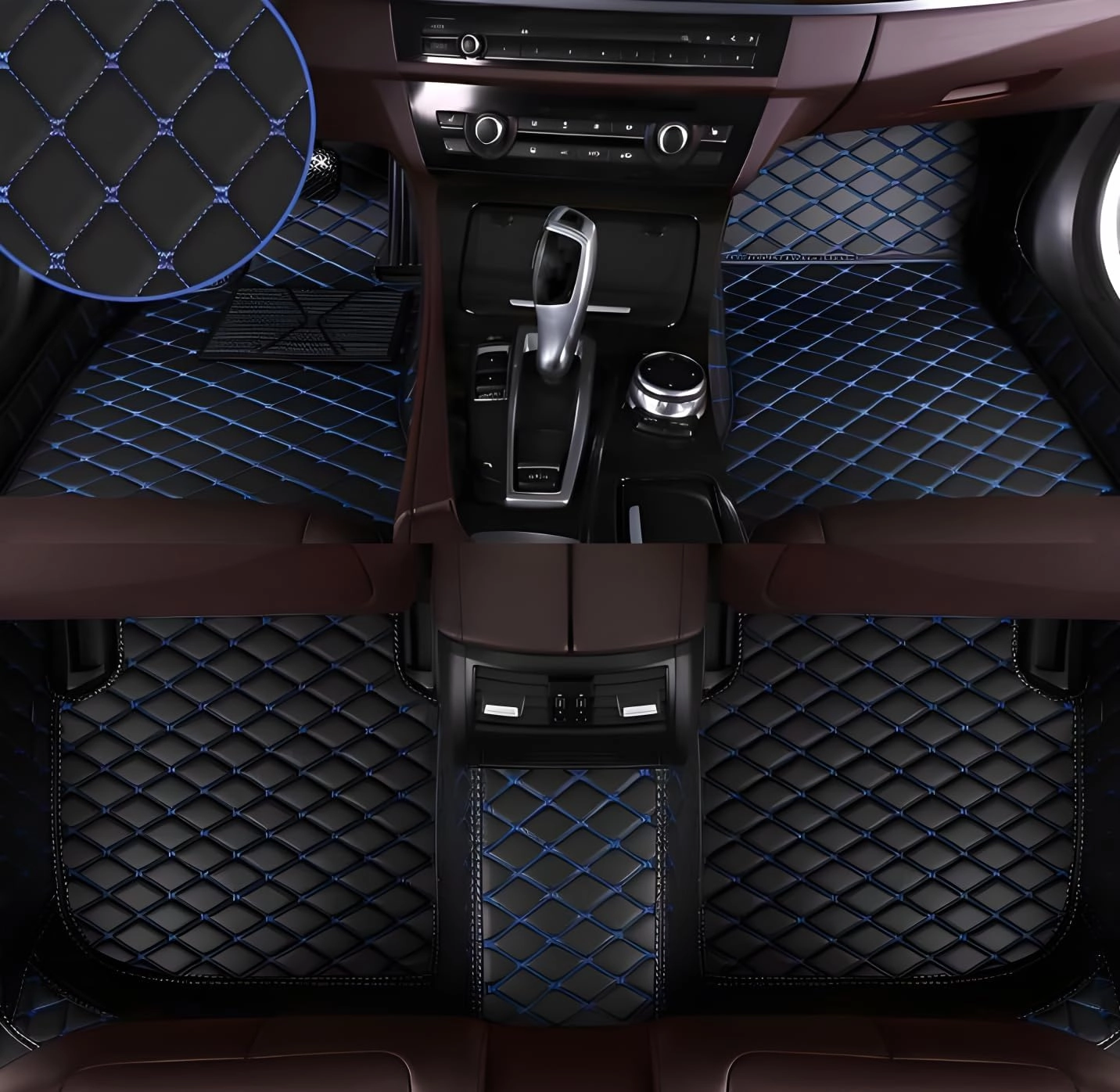 Luxury Leather Car Floor Mats for 2008-2014 Hyundai Genesis- All-Weather, Easy to Clean, Premium Interior Protection (Black Blue)