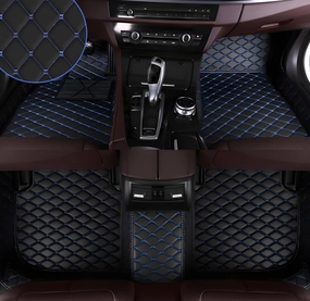 Luxury Leather Car Floor Mats for 2008-2014 Hyundai Genesis- All-Weather, Easy to Clean, Premium Interior Protection (Black Blue)