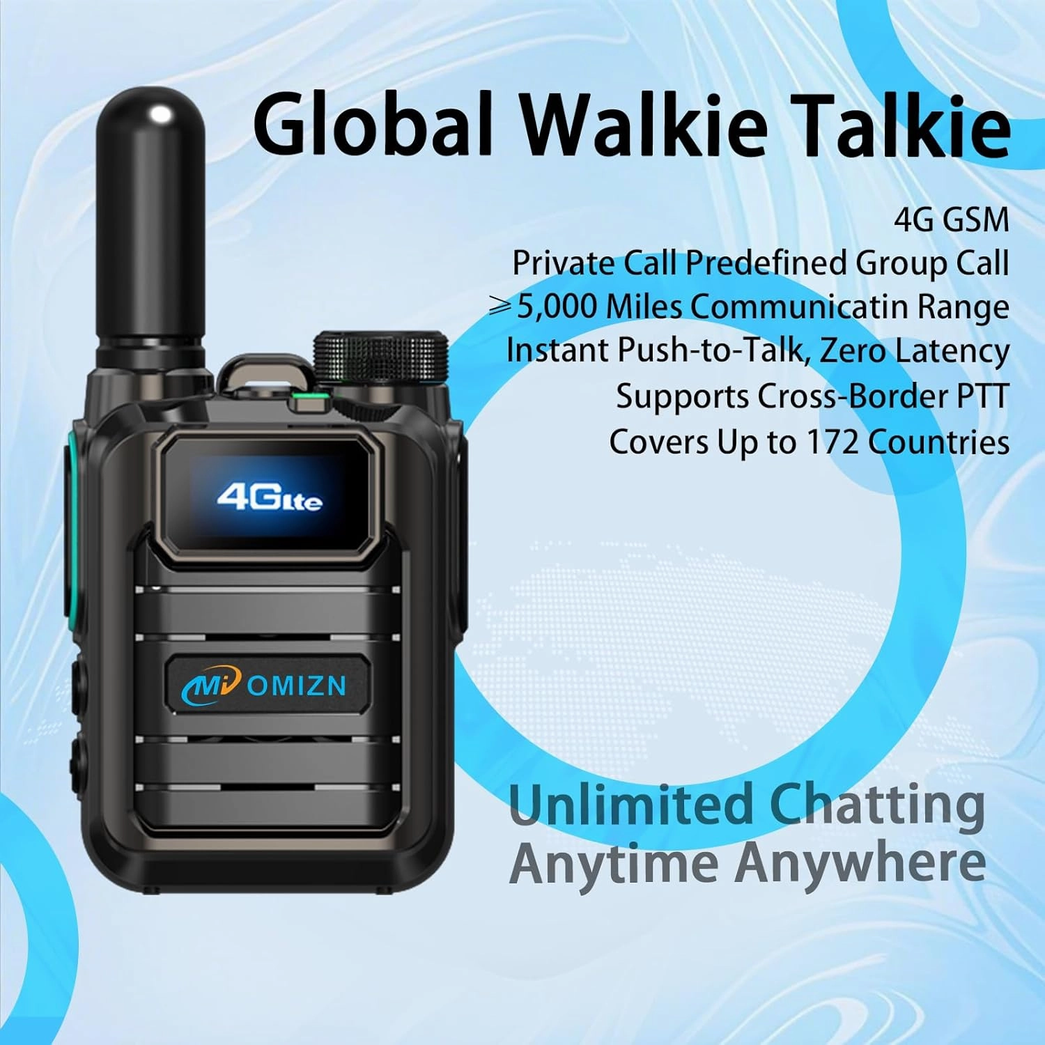 M3 POC Global Walkie Talkie with SIM Card Unlimited Range Cellular Network Nationwide Two Way Radio Long Range 5000mAh AES256 Type-C Charging Monitor IP54 2 Pack