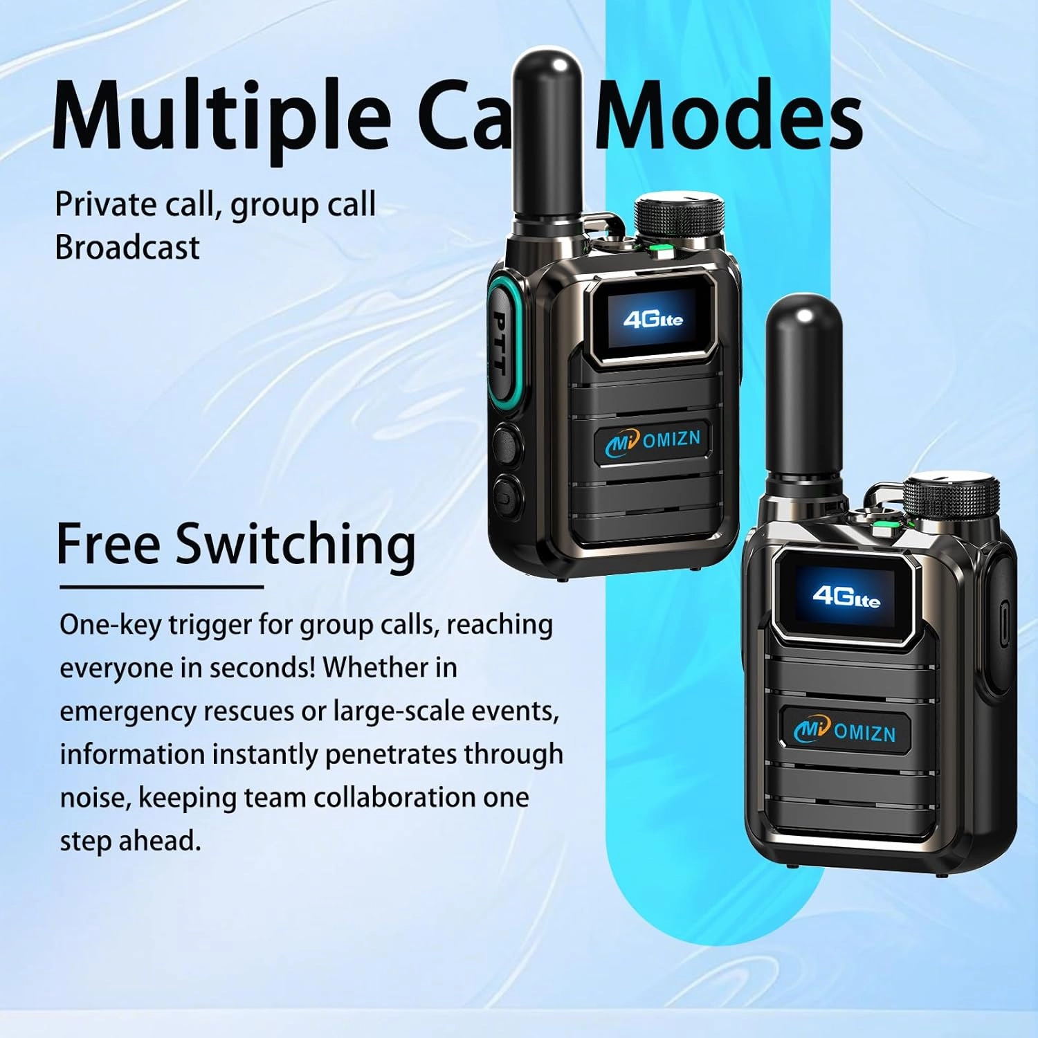 M3 POC Global Walkie Talkie with SIM Card Unlimited Range Cellular Network Nationwide Two Way Radio Long Range 5000mAh AES256 Type-C Charging Monitor IP54 2 Pack
