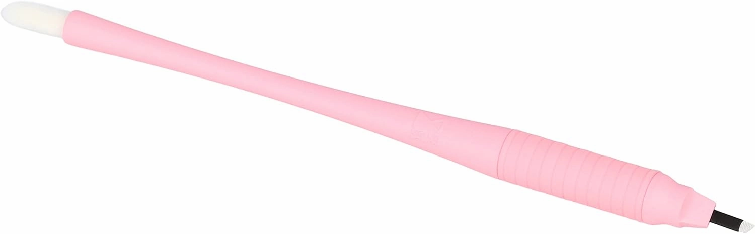 M PACK OF 10 Mellie's Signature Microblading Disposable Pen - Sterilized Blade - Comfortable Rubber Grip With Pigment Sponge (C14 NANO .15mm, Pink)