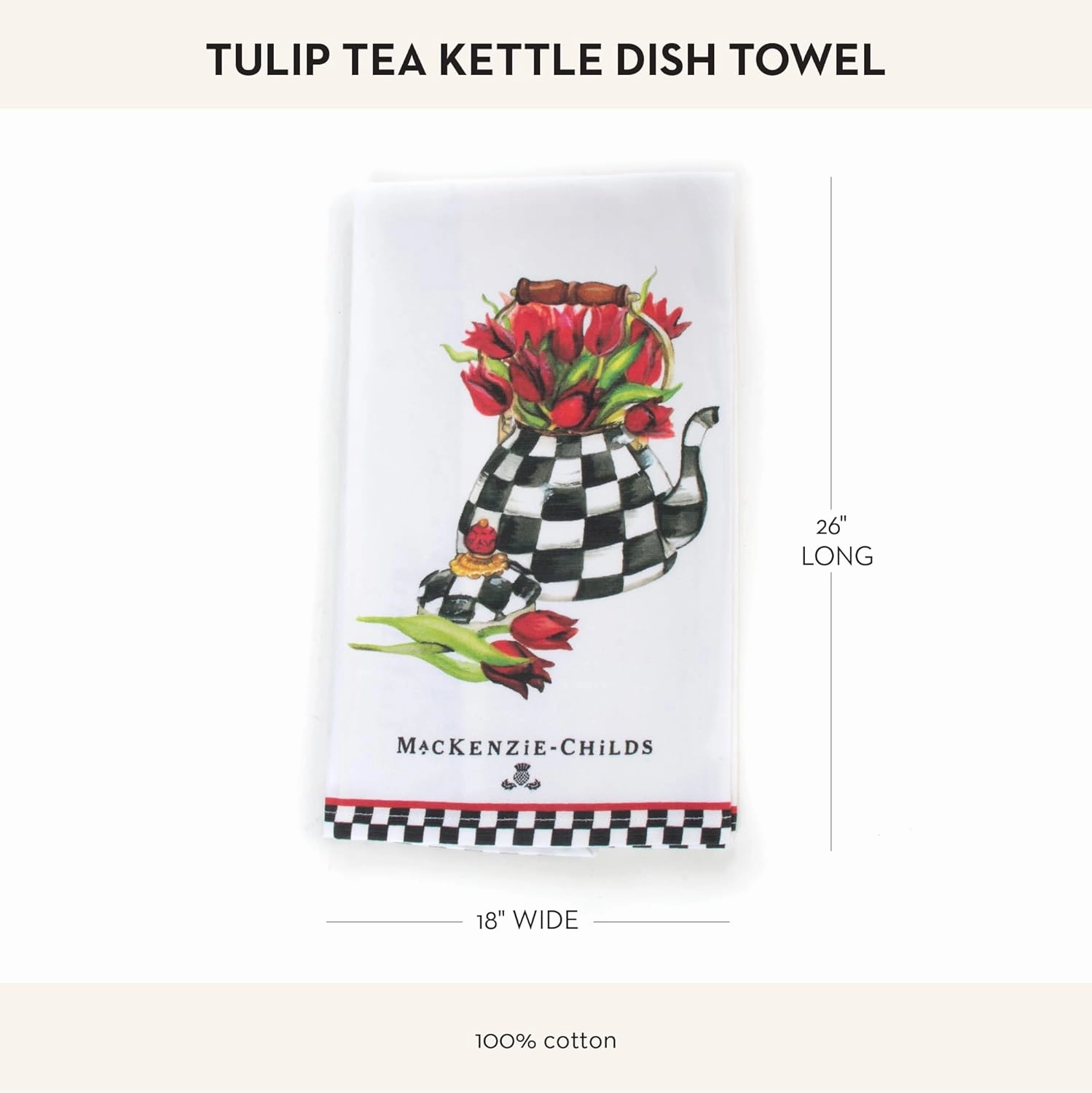 MACKENZIE-CHILDS Cotton Dish Towel, Cute Decorative Kitchen Dish Towel for Cleaning and Home Decor, Set of 1, Tulip Tea Kettle