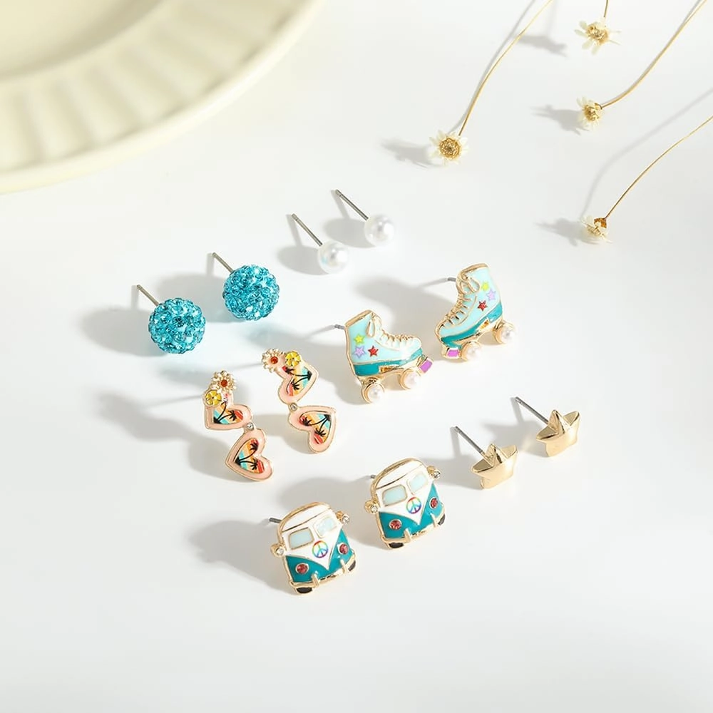 Madison Tyler 6 Pairs Cute Studs Earrings Set for Women | New Summer Studs Earrings Set for Women | Summer Earrings Collection