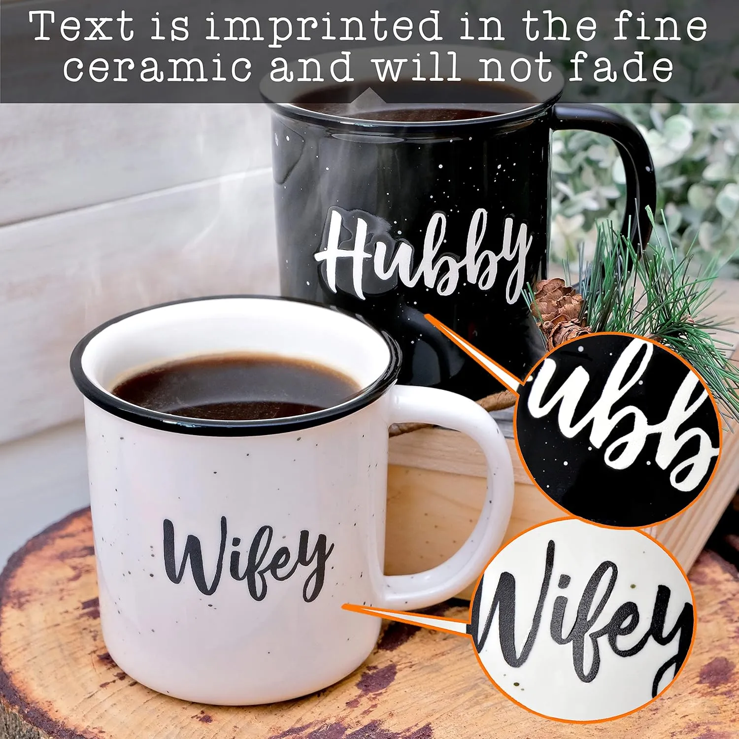 MAINEVENT Wifey Hubby Mugs Set of 2 Coffee Mug 11 Ounce, Husband Wife Gift, His Hers Coffee Cup