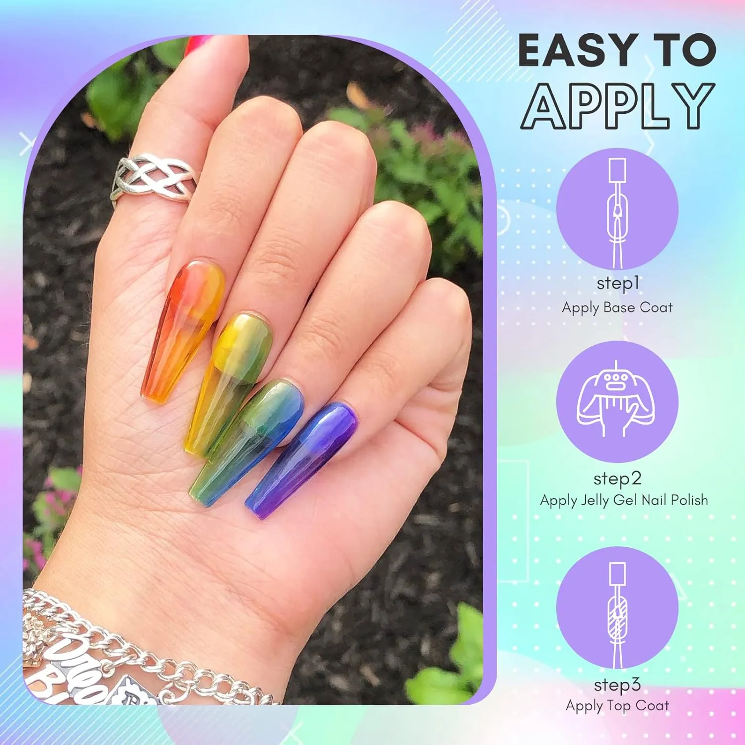 Makartt Gel Nail Polish Kit, 6 Colors Pink Blue Green Pastel Jelly Gel, 8ML Crystal Soak Off for Spring Nail Art, Manicure & Salon Use, Holiday Gift