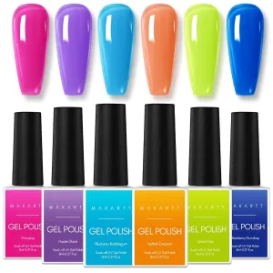Makartt Gel Nail Polish Kit, 6 Colors Pink Blue Green Pastel Jelly Gel, 8ML Crystal Soak Off for Spring Nail Art, Manicure & Salon Use, Holiday Gift