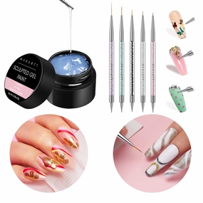 Makartt Nail Art Brushes Set 5PCS Double-End Nail Design Brushes Dotting Pen Bundle 3D Painting Gel Clear Nail Gel For Naills Art Chrome Nail Powder Sculpting Gel
