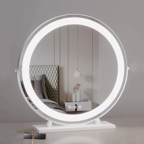 Makeup Mirror with Light，Round 360° Rotation Makeup Mirror Touch Screen Cosmetic Mirror with Dimmable, Illuminated Tabletop Vanity Mirror, Dressing Table Makeup Mirror (Black) (Color : Whit