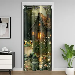 Manfei Lodge Frog Door Cover Curtain for Bedroom Decor, Rustic Cabin Jungle Wild Animal Starry Doorway Curtain, Nature Daisy Flowers Lake Lotus Leaves 80"×52" Window Treatment for Kids Adults