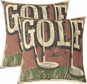 Manfei Golf 2 Pack Pillow Covers,Golf Club Sport Lovers Fashion Reversible Print Cushion Covers,Spoting Game Vintage Beige Graffiti Couch 20"x 20" Pillow Covers for Sofa Bed