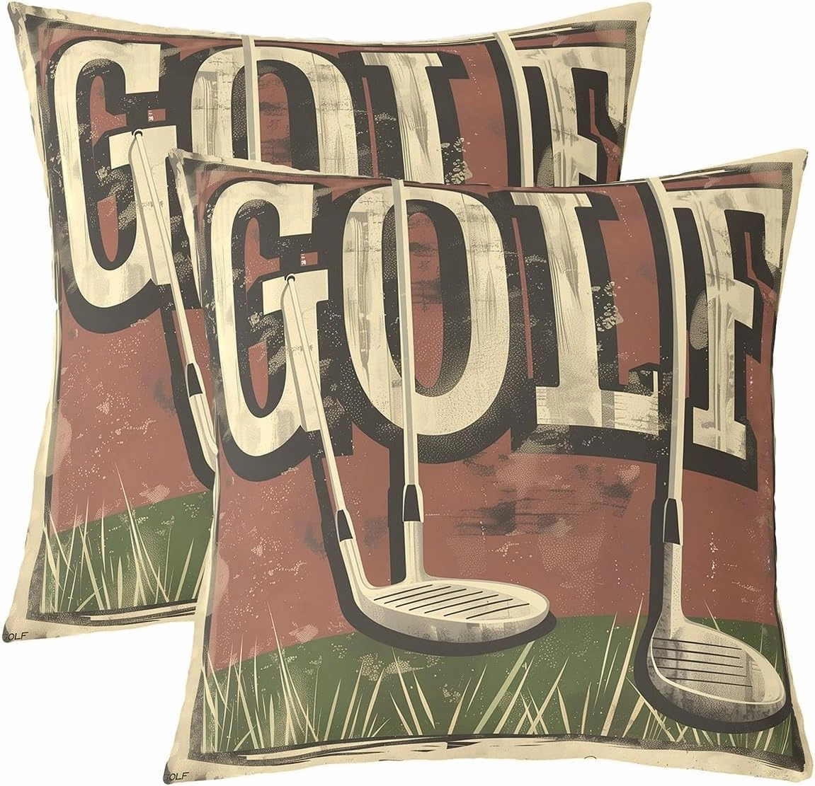 Manfei Golf 2 Pack Pillow Covers,Golf Club Sport Lovers Fashion Reversible Print Cushion Covers,Spoting Game Vintage Beige Graffiti Couch 20"x 20" Pillow Covers for Sofa Bed