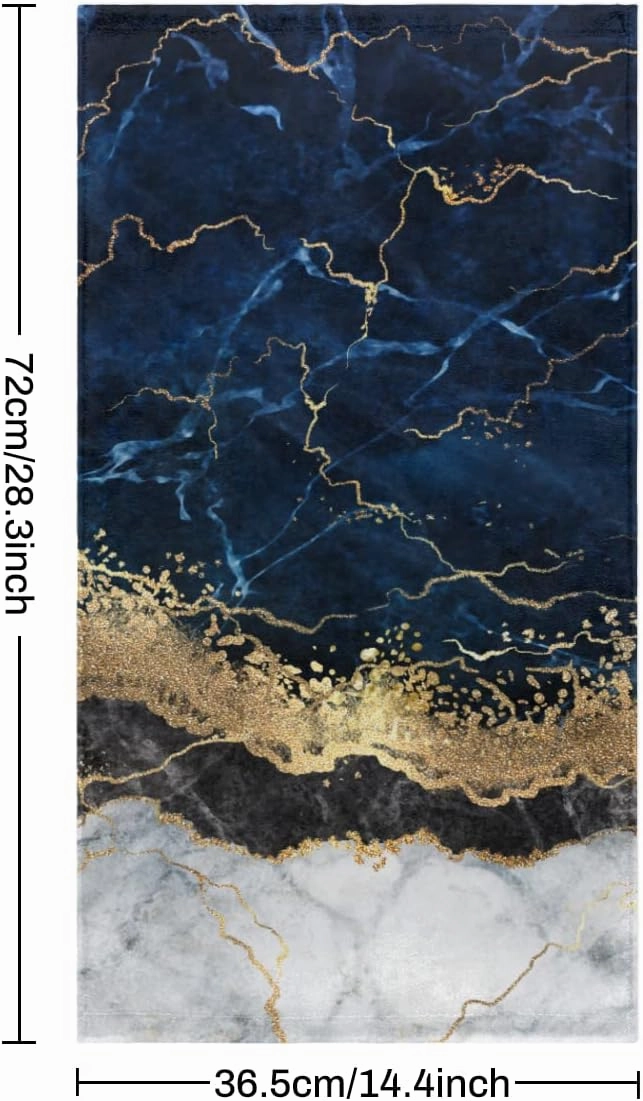 Marble Texture Hand Towels for Bathroom Set of 2, Navy Blue Marble Decorative Bath Towels Soft Absorbent Face Towel for Kitchen Home Sports Gym Decor