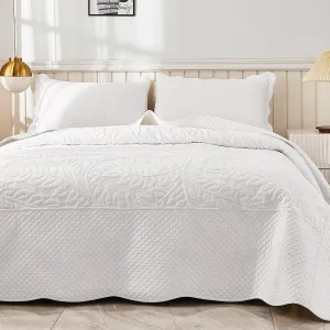 MarCielo 3-Piece 100% Cotton Oversized Bedspread Lightweight Quilt Coverlet Embroidery Farmhouse Bedding Set T0 (Bright White, King (118"x106"))