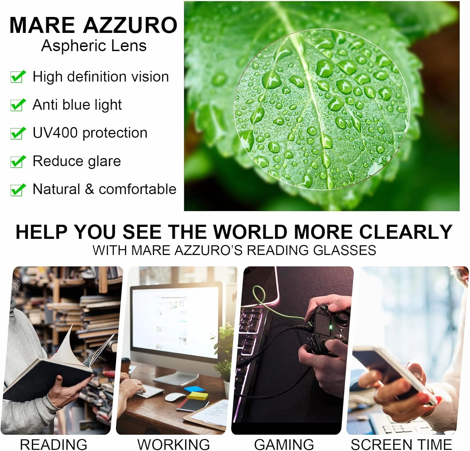 MARE AZZURO Blue Light Blocking Glasses Men Large Square Computer Reading Gaming TV Screen Glasses (Transparent 0.0)