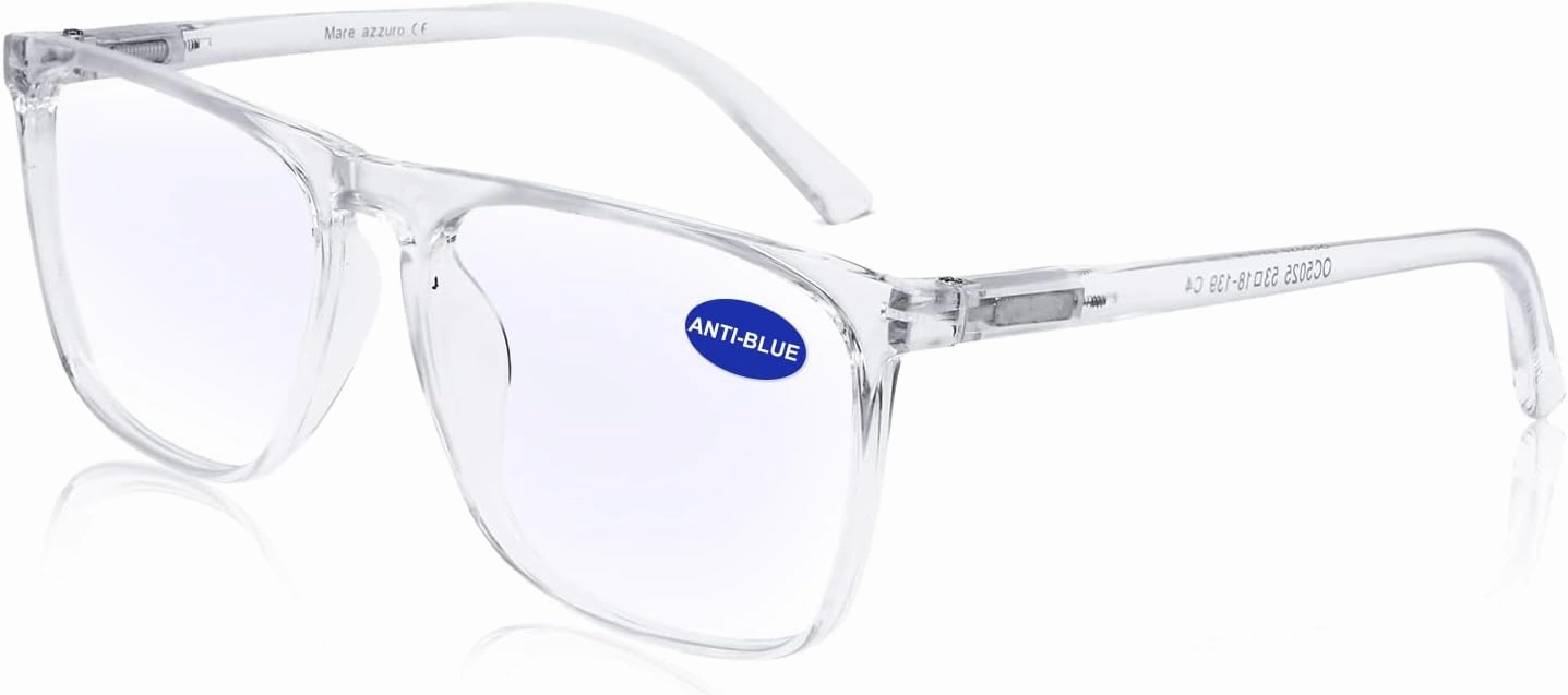 MARE AZZURO Blue Light Blocking Glasses Men Large Square Computer Reading Gaming TV Screen Glasses (Transparent 0.0)