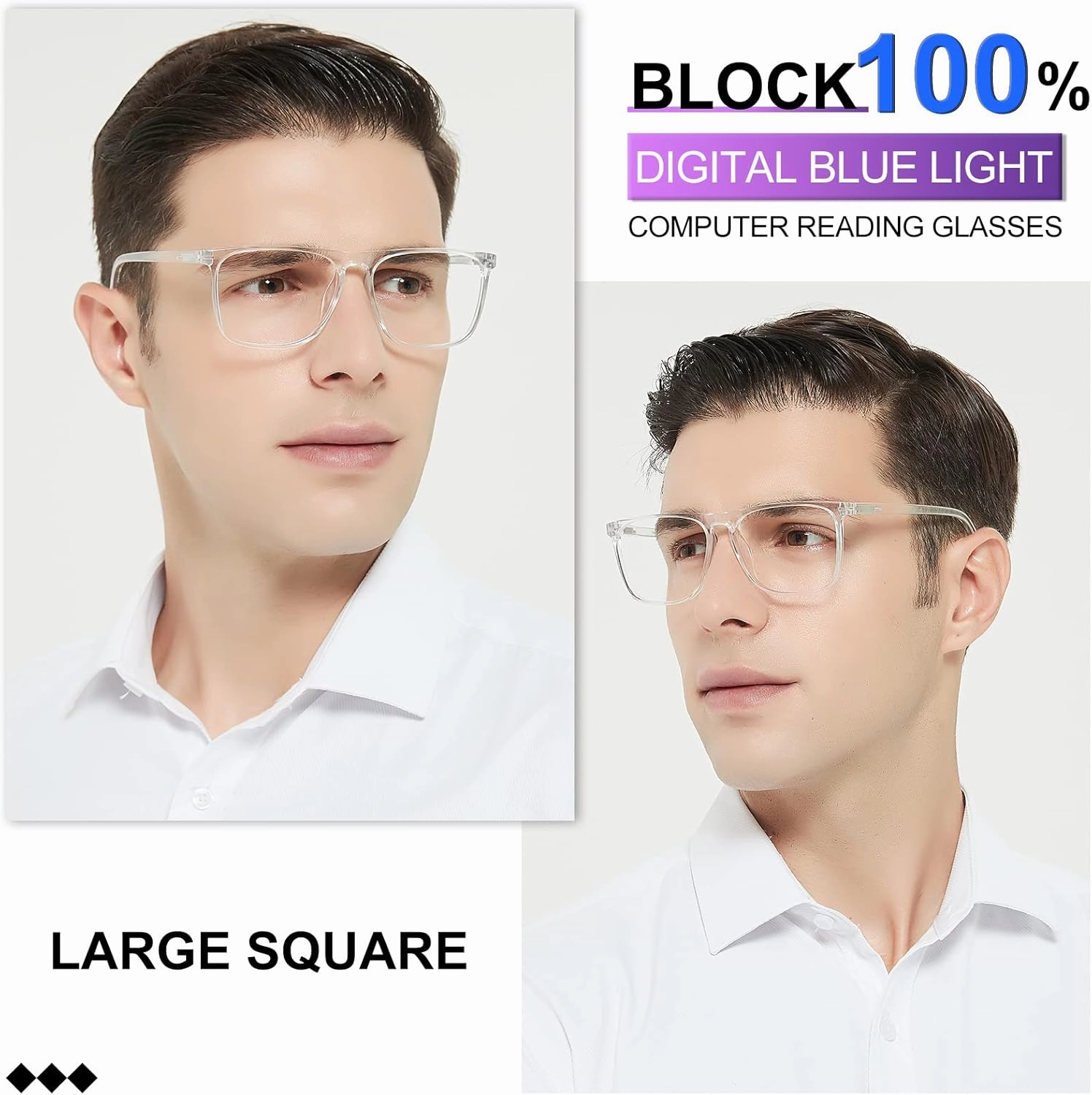 MARE AZZURO Blue Light Blocking Glasses Men Large Square Computer Reading Gaming TV Screen Glasses (Transparent 0.0)