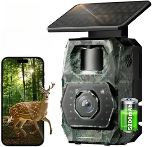 MAXDONE Solar Trail Camera 48MP 30FPS, WiFi Bluetooth Game Camera with Night Vision Motion Activated 0.1s Trigger, Built-in 5200mAh Rechargeable Battery, IP66 Waterproof Trail Cam with 32GB SD Card