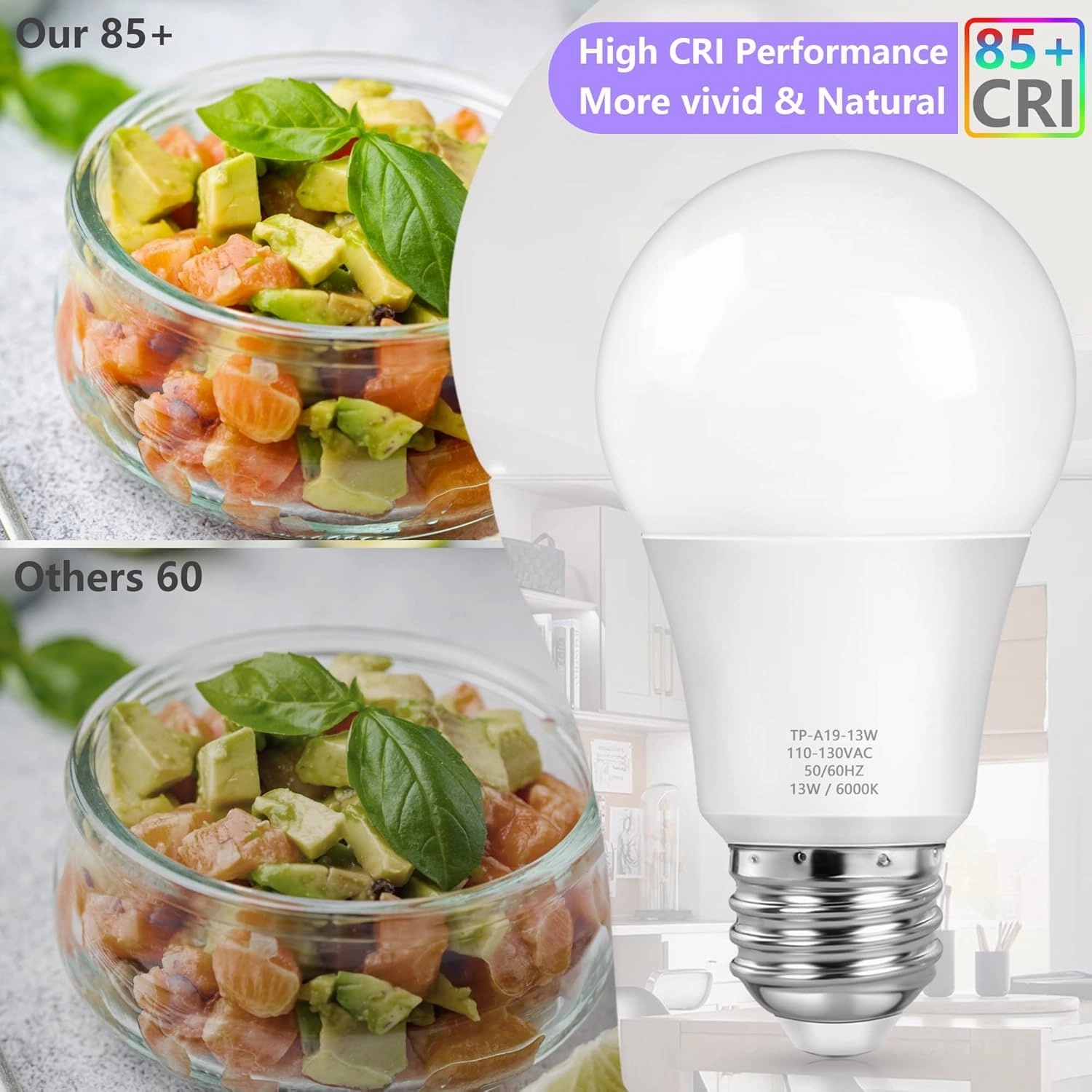 MAXvolador A19 LED Light Bulbs, 100 Watt Equivalent, Cool White 6000K, 1500LM, E26 Base, Non-Dimmable, 13W Bright White, 4-Pack