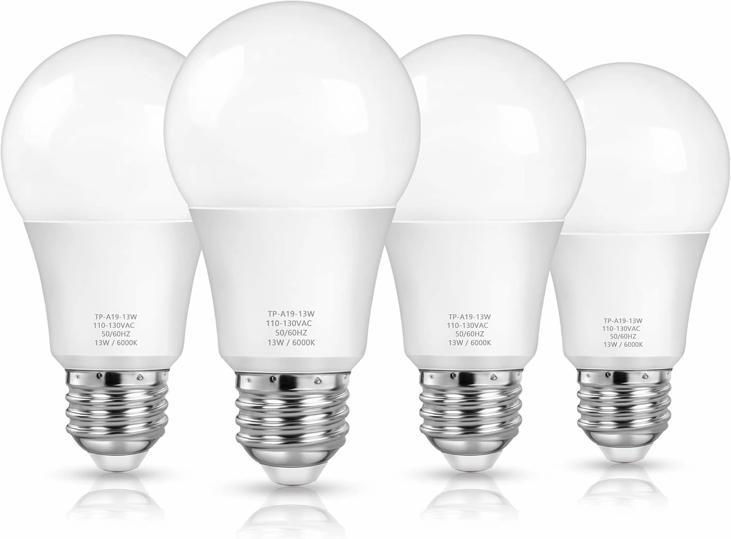 MAXvolador A19 LED Light Bulbs, 100 Watt Equivalent, Cool White 6000K, 1500LM, E26 Base, Non-Dimmable, 13W Bright White, 4-Pack