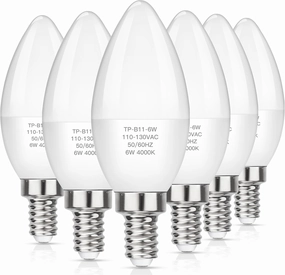 MAXvolador E12 LED Candelabra Light Bulbs 60W Equivalent, 4000K Neutral White 600 Lumens Chandelier Bulb, 6W B11 Candle Base, Non-Dimmable, Pack of 6